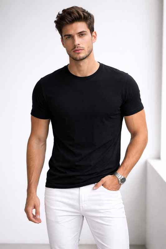 Wingpanther Plain Round Neck Black T-Shirt Regular Fit